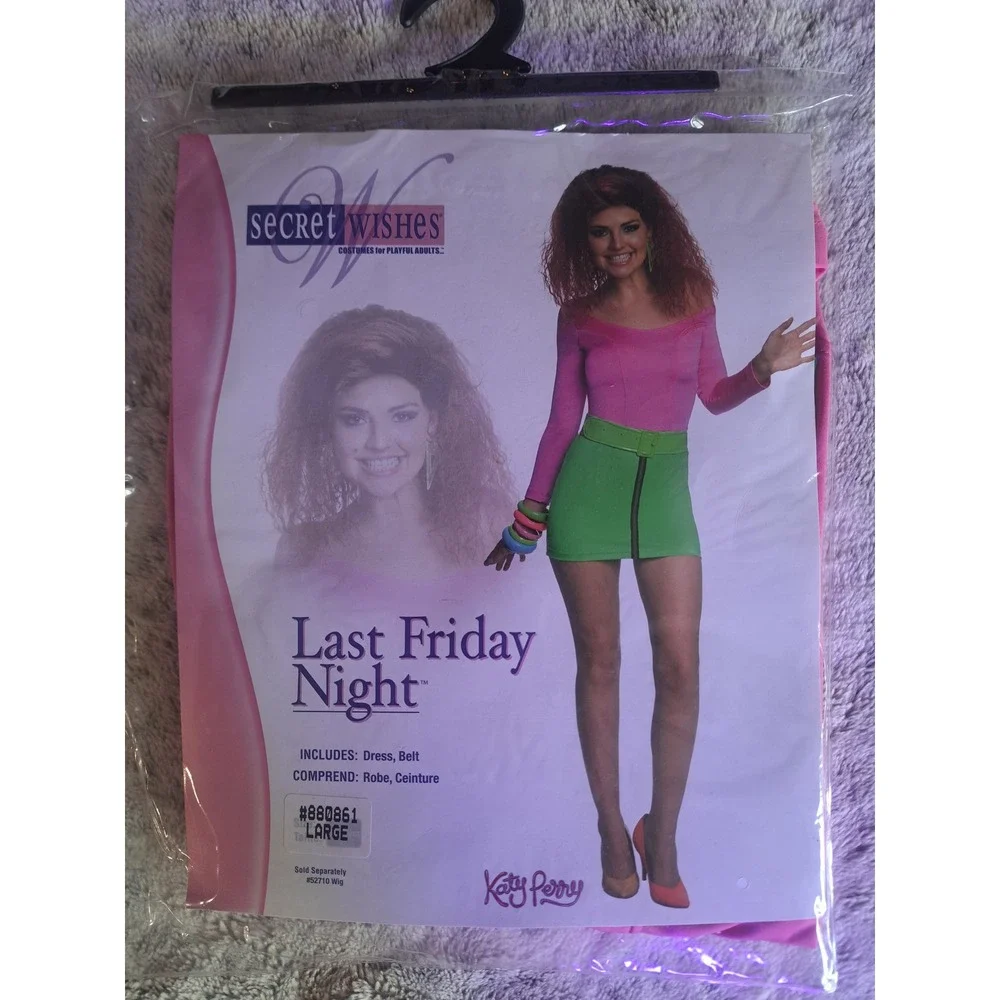 Secret Wishes Katy Perry Last Friday Night Neon Pink Green Dress Costume Large